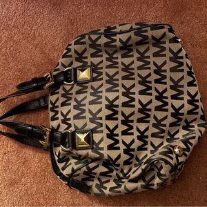 Michael Kors Black and Tan Tote with Geometric Pattern